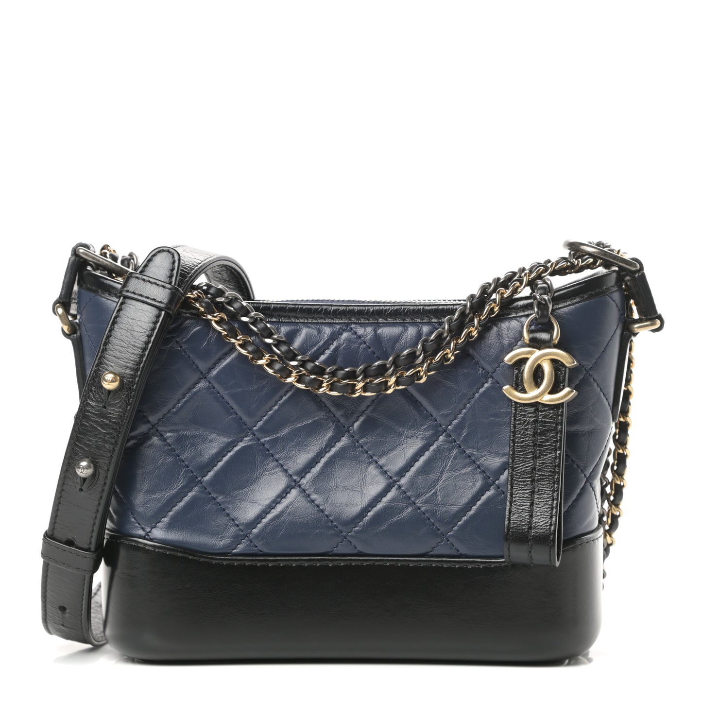Aged Calfskin Quilted Small Gabrielle Hobo Navy Black