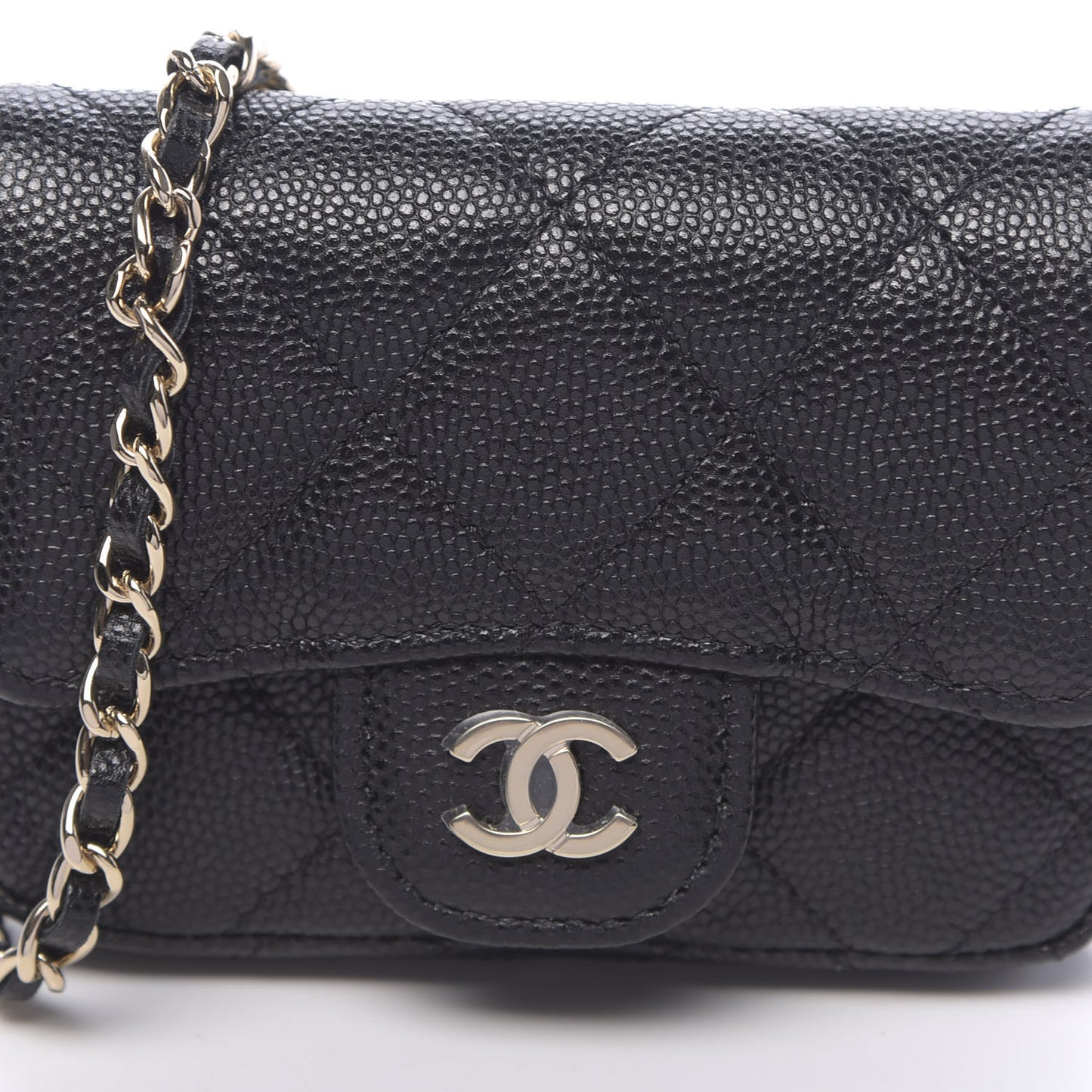 Caviar Quilted Flap Chain Waist Bag Black