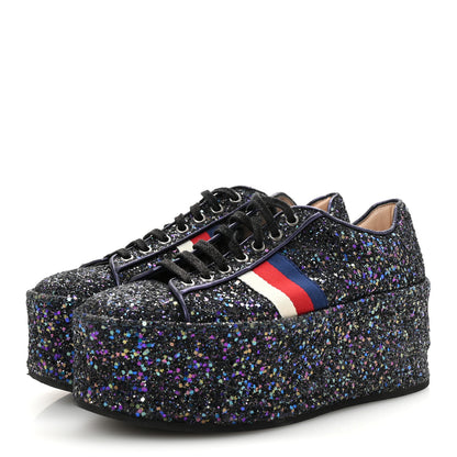 Gucci Glitter Womens Peggy Platform Sneakers 39 Purple 4 of 9