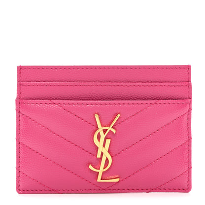 Saint Laurent Grain De Poudre Matelasse Chevron Monogram Credit Card Case Fresh Fuxia 1 of 8