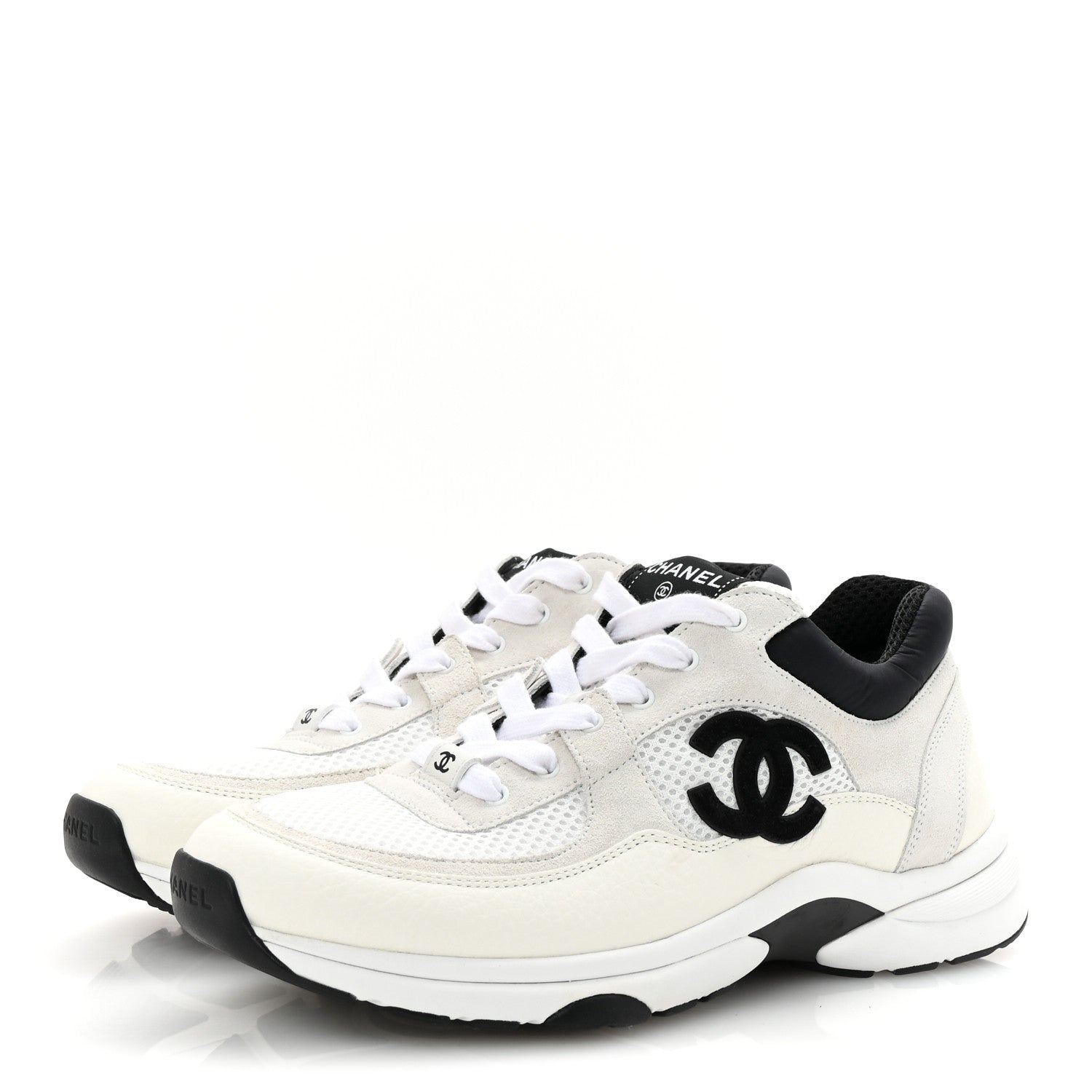 Chanel Mesh Suede Grained Calfskin Womens CC Sneakers 41 White Black 4 of 9