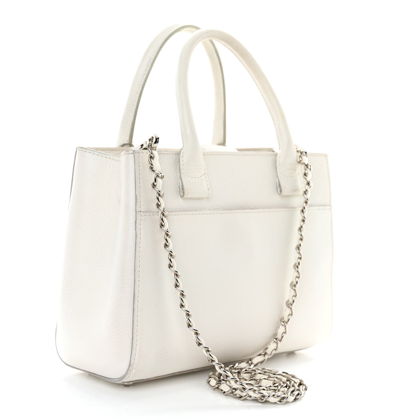 Grained Calfskin Mini Neo Executive Shopper Tote White
