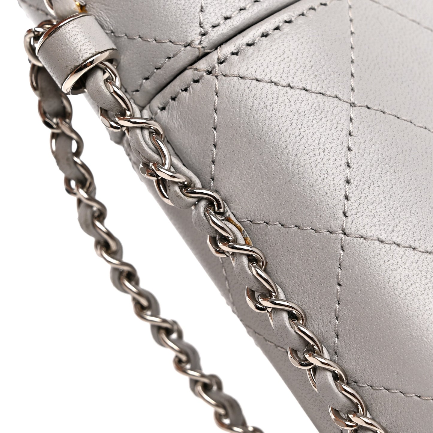 Lambskin Quilted Chain Around Phone Holder Grey