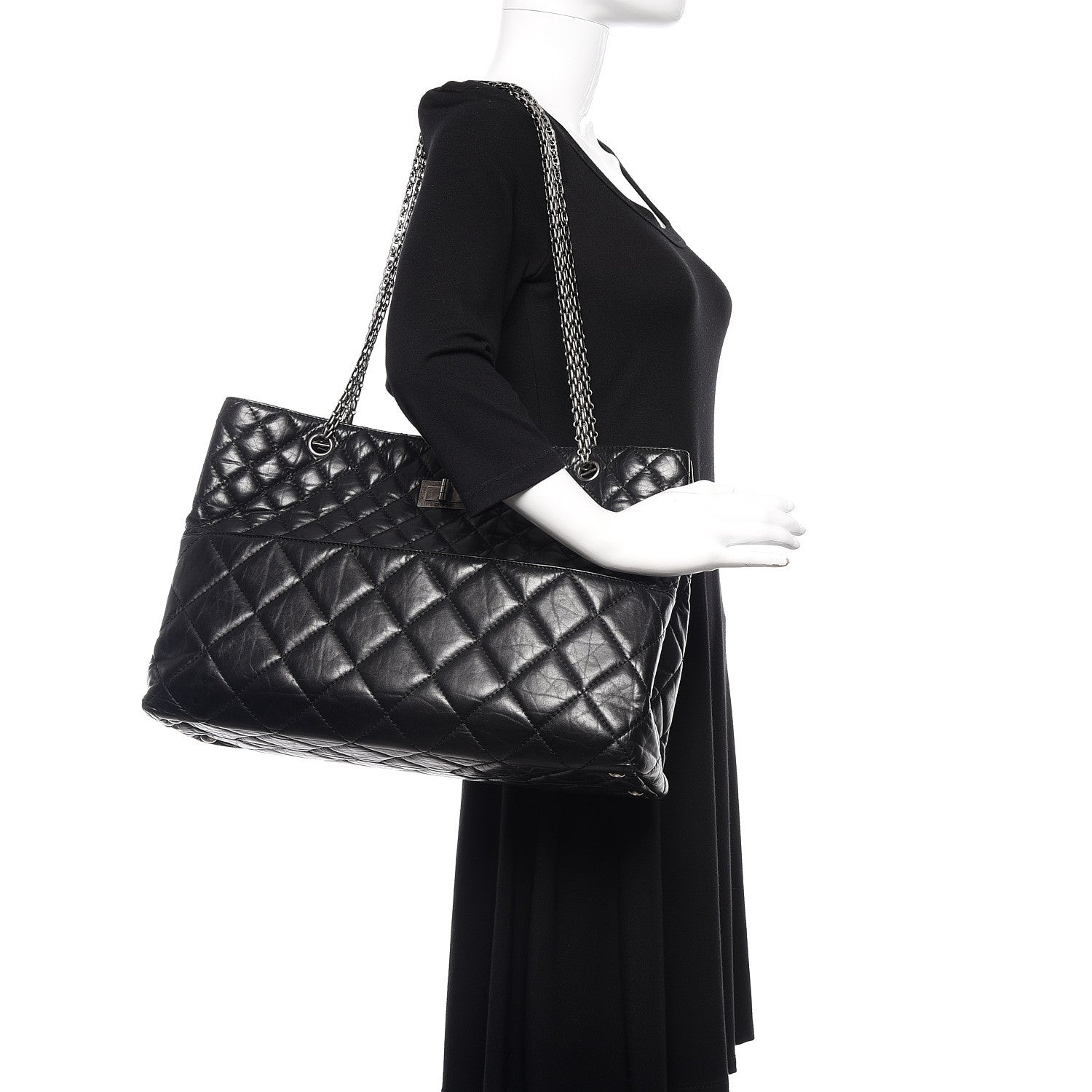 Chanel Aged Calfskin Quilted Reissue 2.55 Tote Black 2 of 11