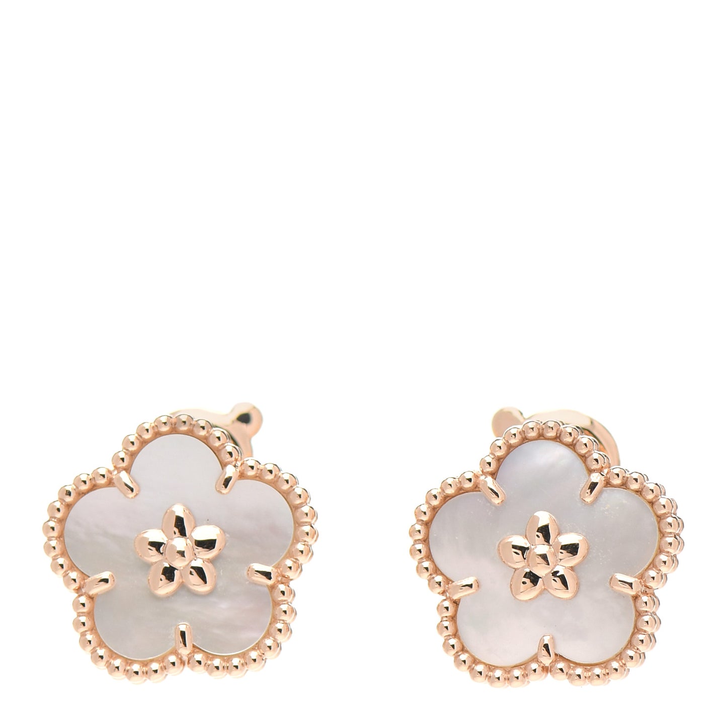 18K Yellow Gold Mother of Pearl Lucky Springs Plum Blossom Earrings