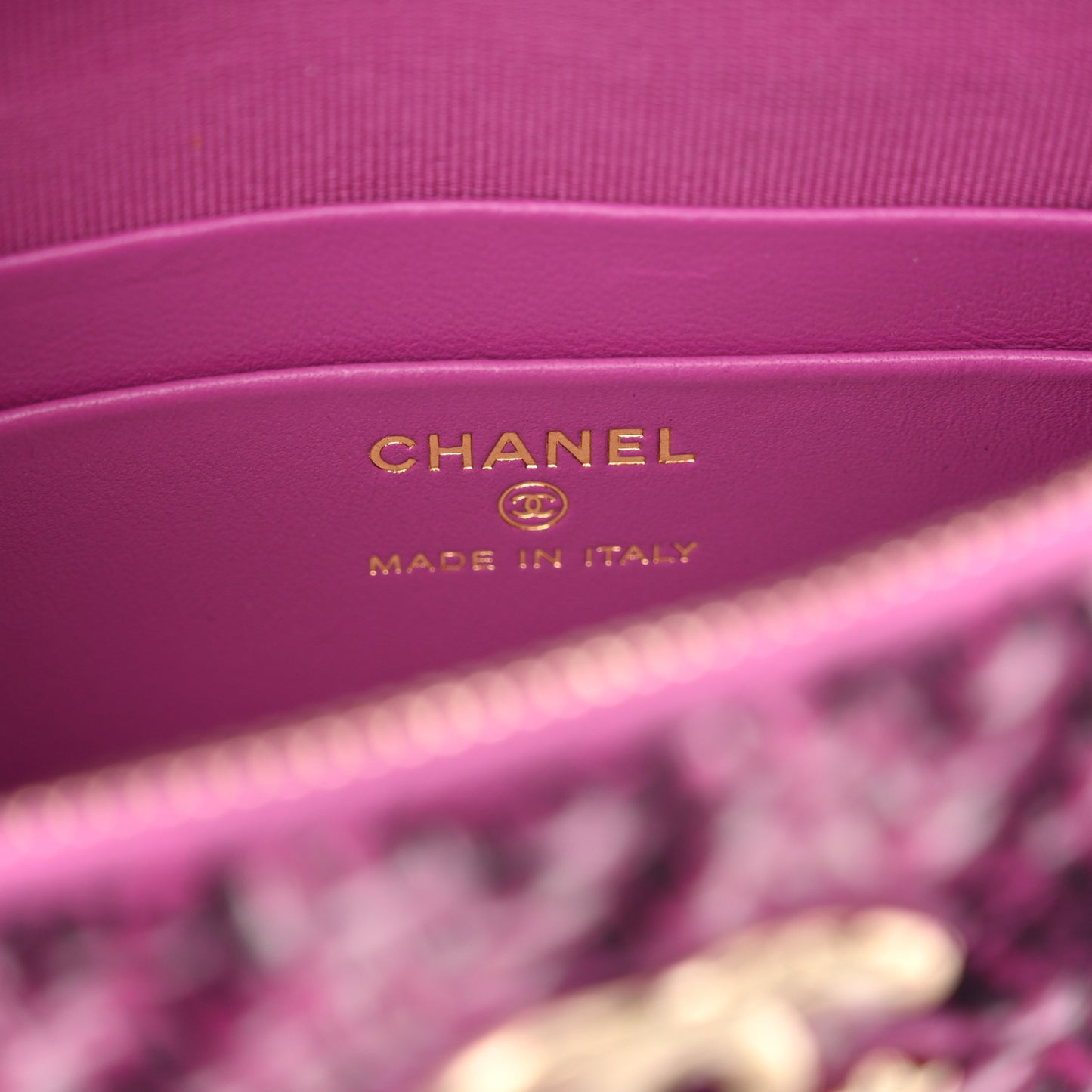 Tweed Quilted Mini Clutch With Chain Purple