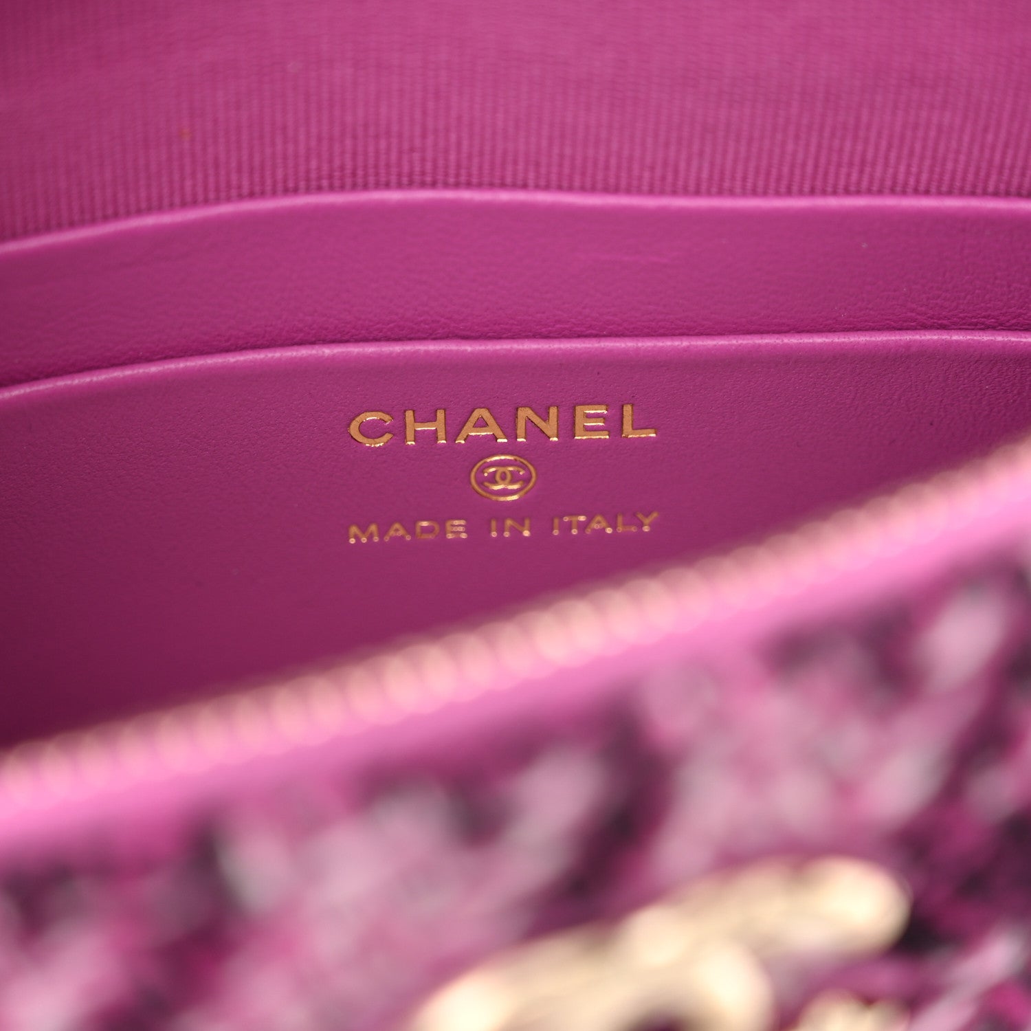 Chanel Tweed Quilted Mini Clutch With Chain Purple 6 of 12