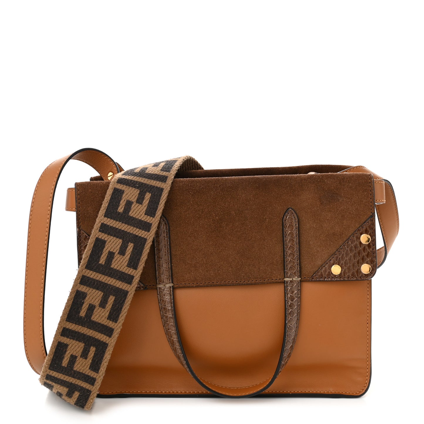 Vitello Grace Suede Snakeskin Small Flip Tote Nocciola Light Brown Marrone