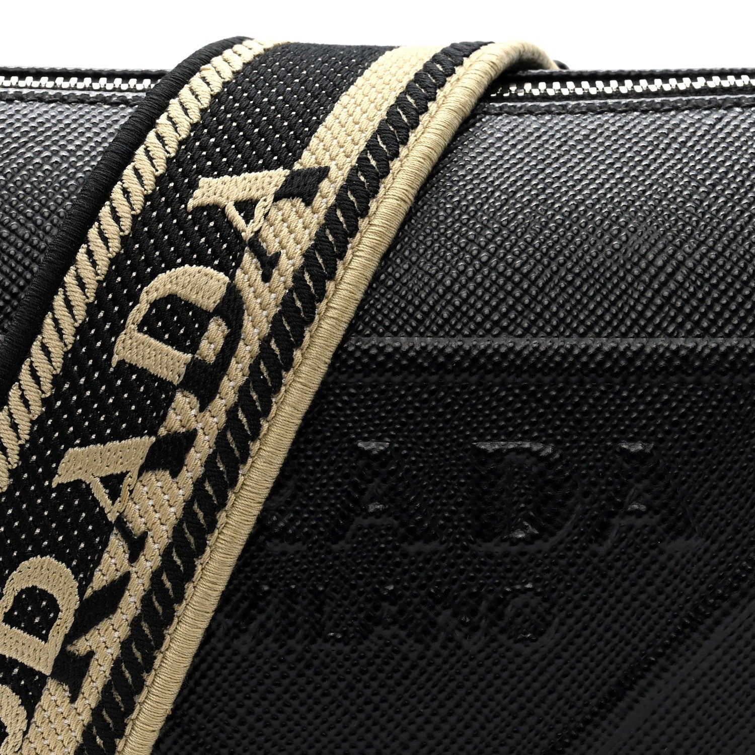 Prada Saffiano Cuir Triangle Logo Embossed Triangle Shoulder Bag Black 7 of 8