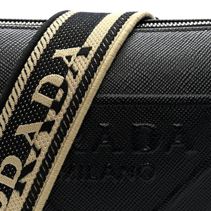 Prada Saffiano Cuir Triangle Logo Embossed Triangle Shoulder Bag Black 7 of 8