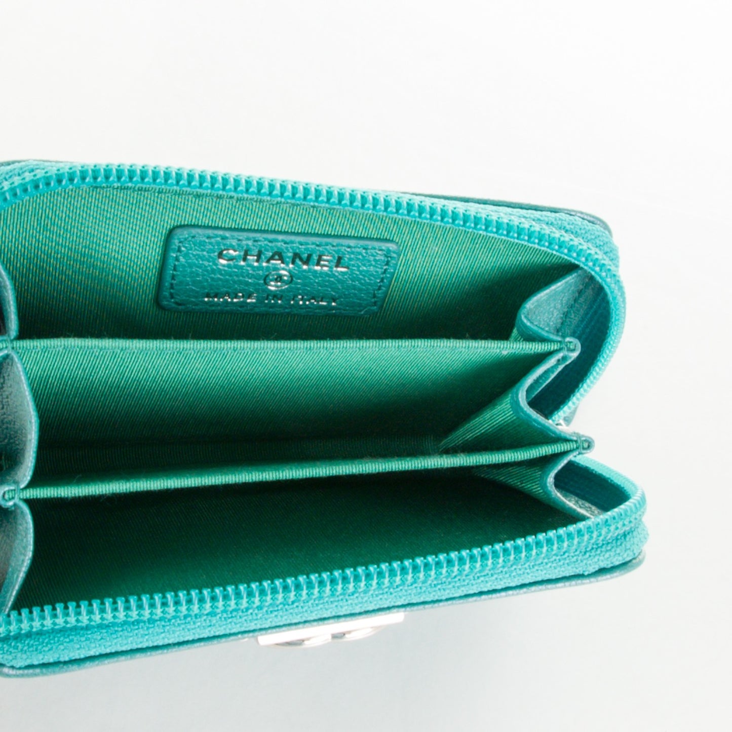 Metallic Goatskin Boy Zip Around Coin Purse Wallet Turquoise