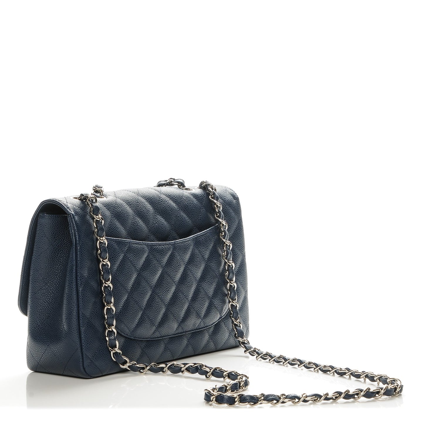 Caviar Jumbo Single Flap Navy Blue