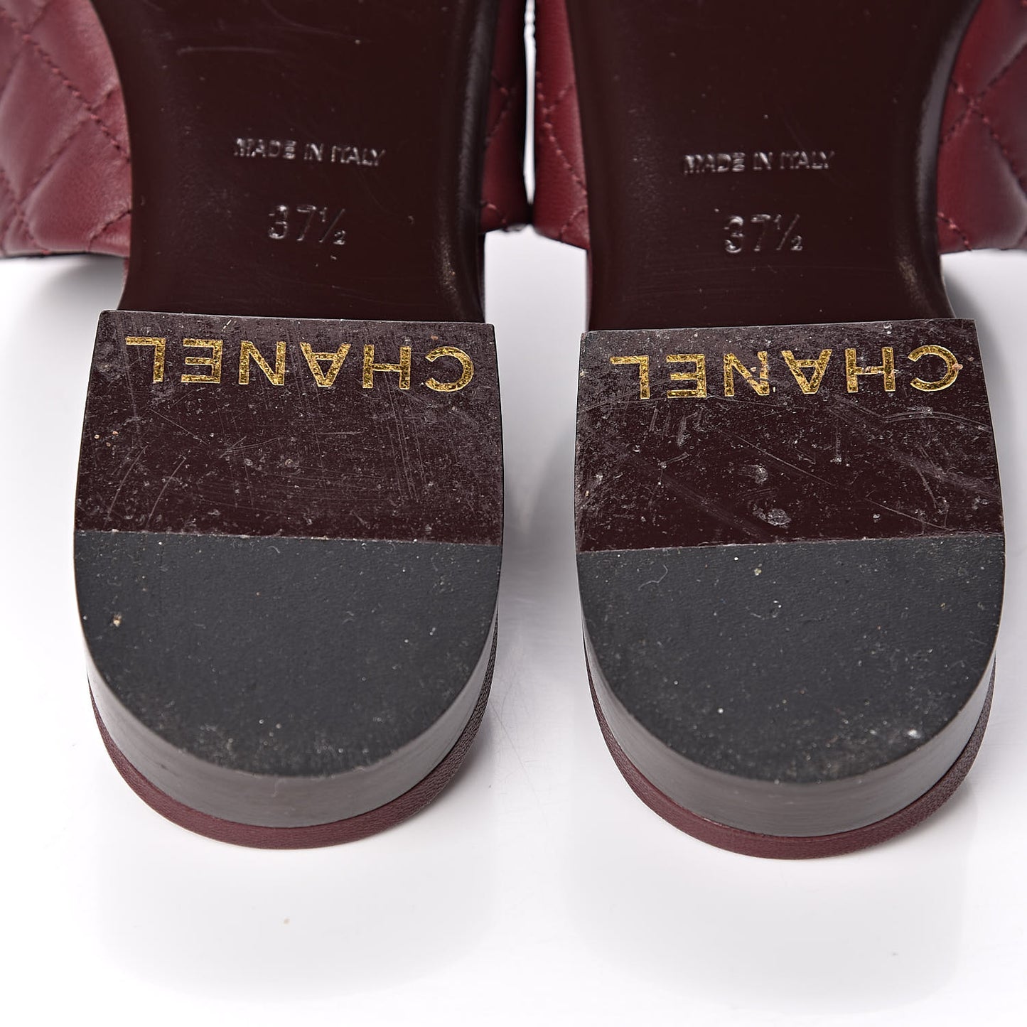 Lambskin Quilted Chain Mules 37.5 Burgundy Black