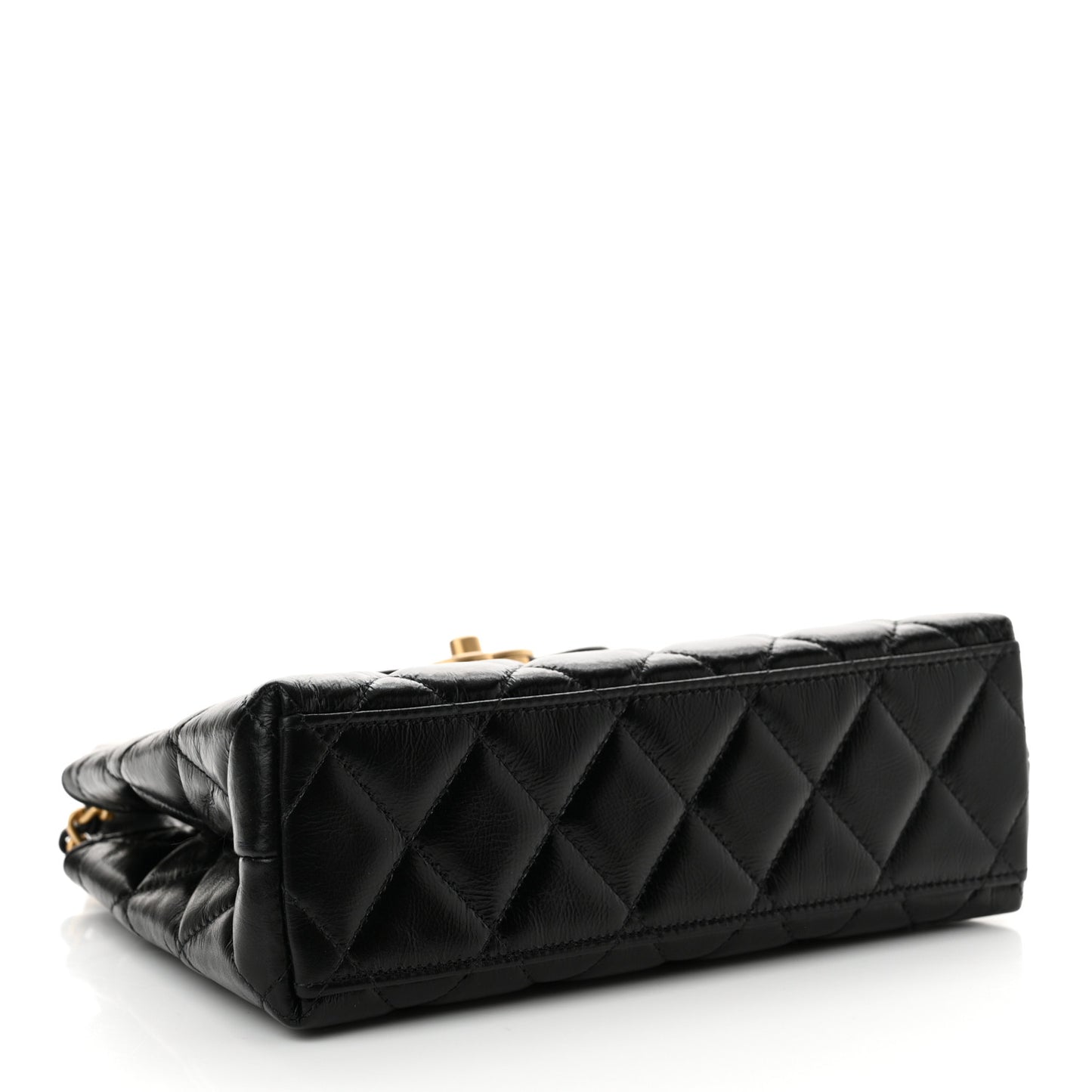 Shiny Aged Calfskin Quilted Nano Kelly Shopper Black