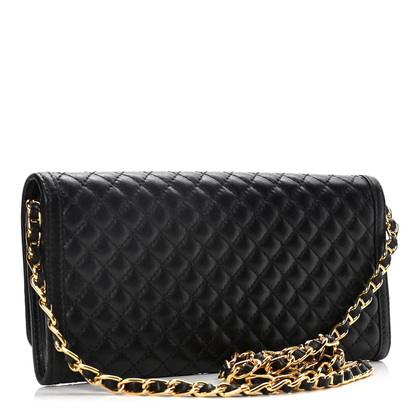 Soft Calfskin Quilted Chain Wallet Black