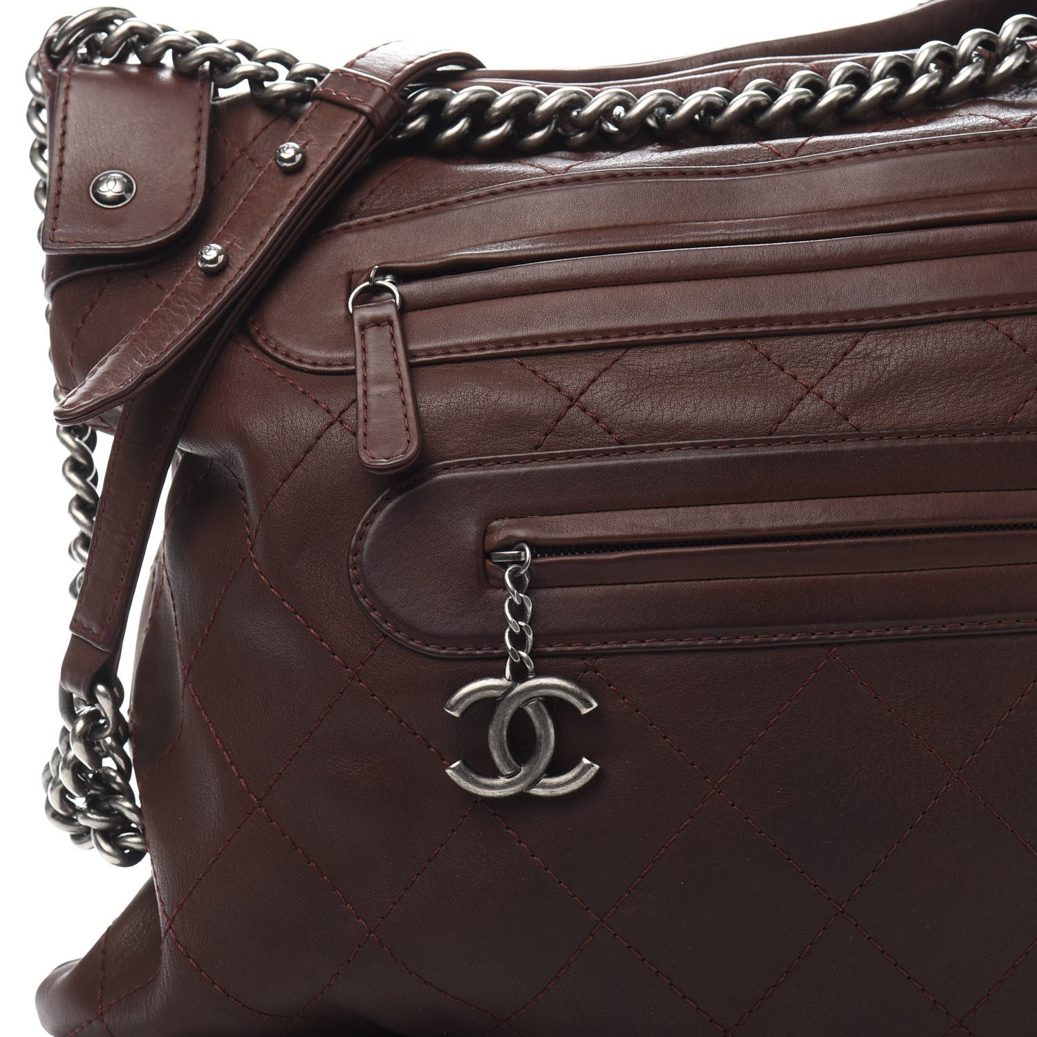 Chanel Calfskin Stitched Double Zip Hobo Brown 11 of 11