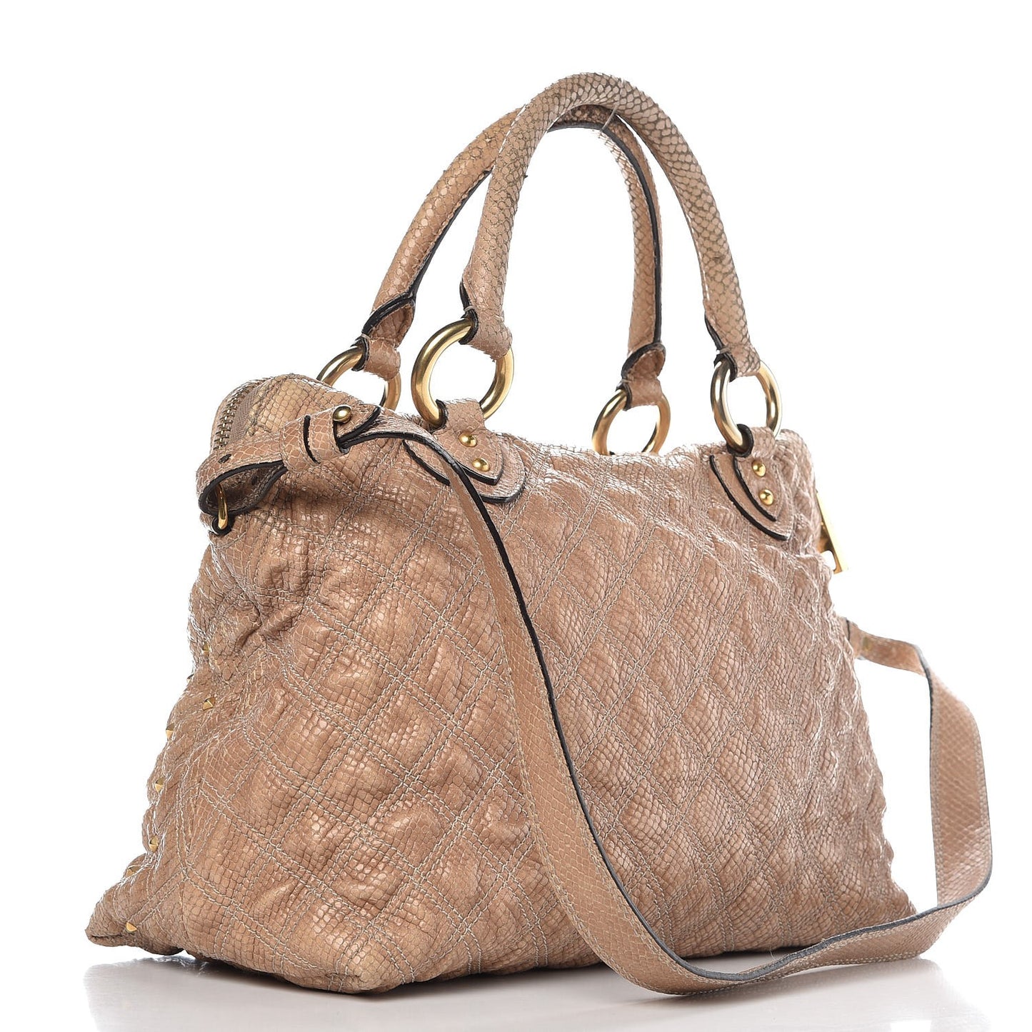 Python Effect Quilted Stardust Rio Satchel Beige
