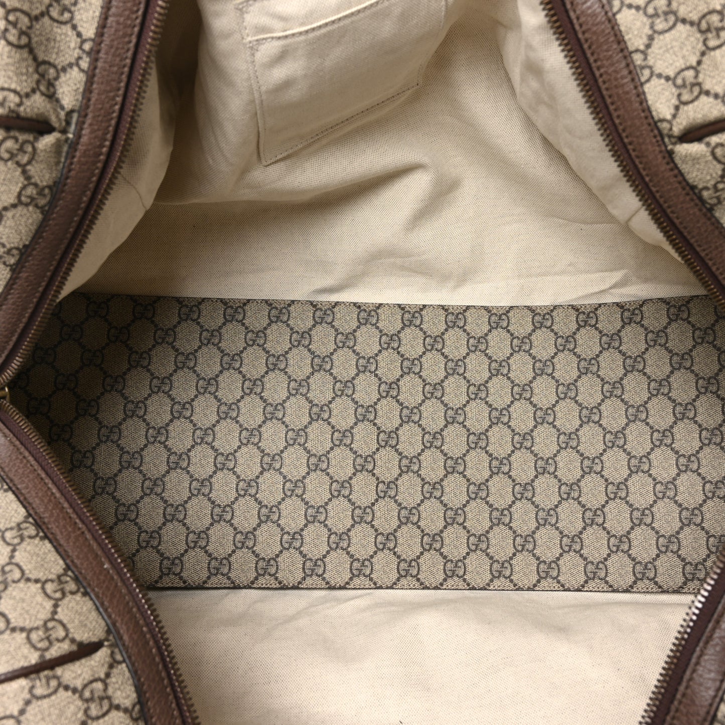 GG Supreme Monogram Textured Dollar Calfskin Web Medium Ophidia Carry-On Duffle Bag Beige Ebony New Acero