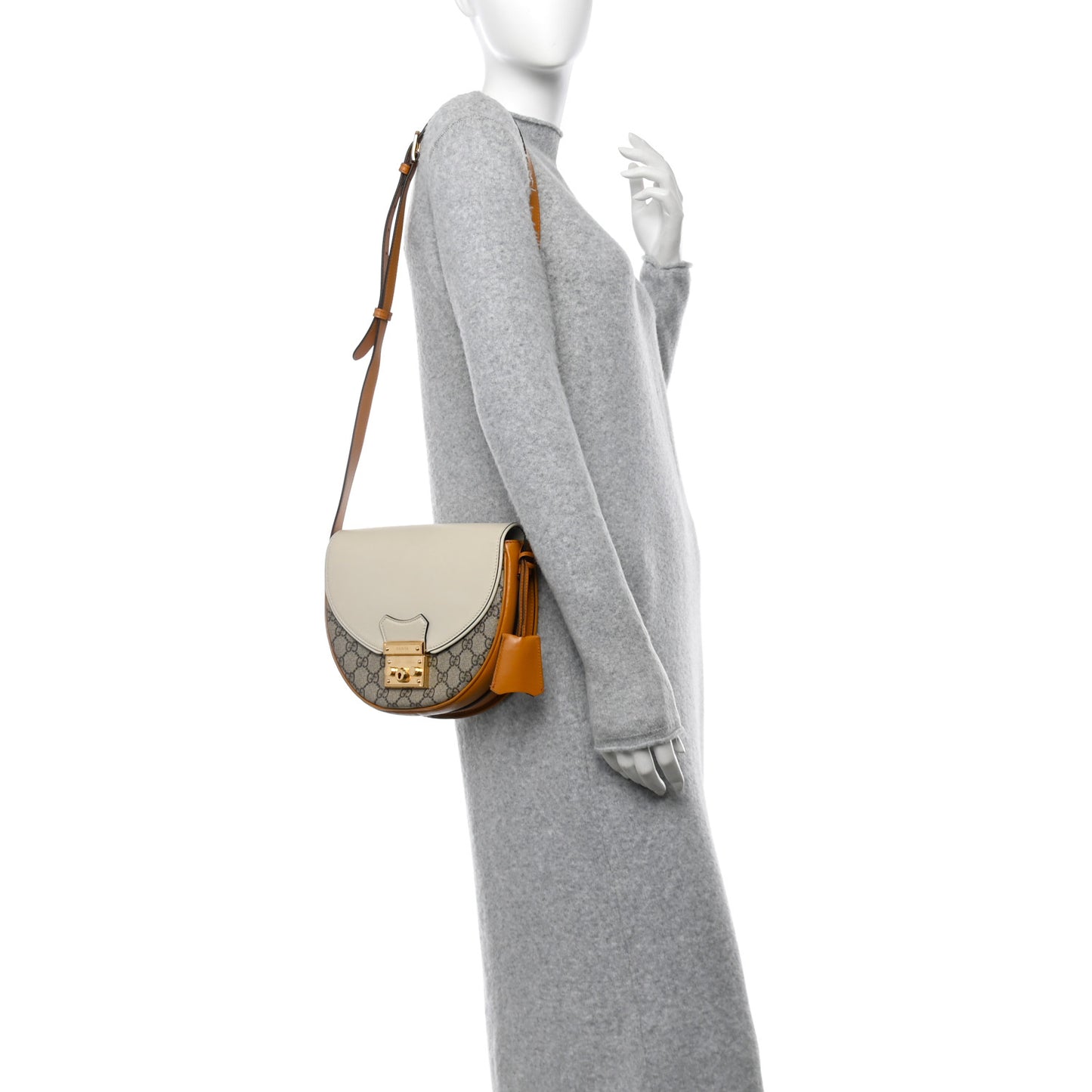 GG Supreme Monogram Calfskin Small Padlock Messenger Shoulder Bag Beige Mystic White Sun Oil