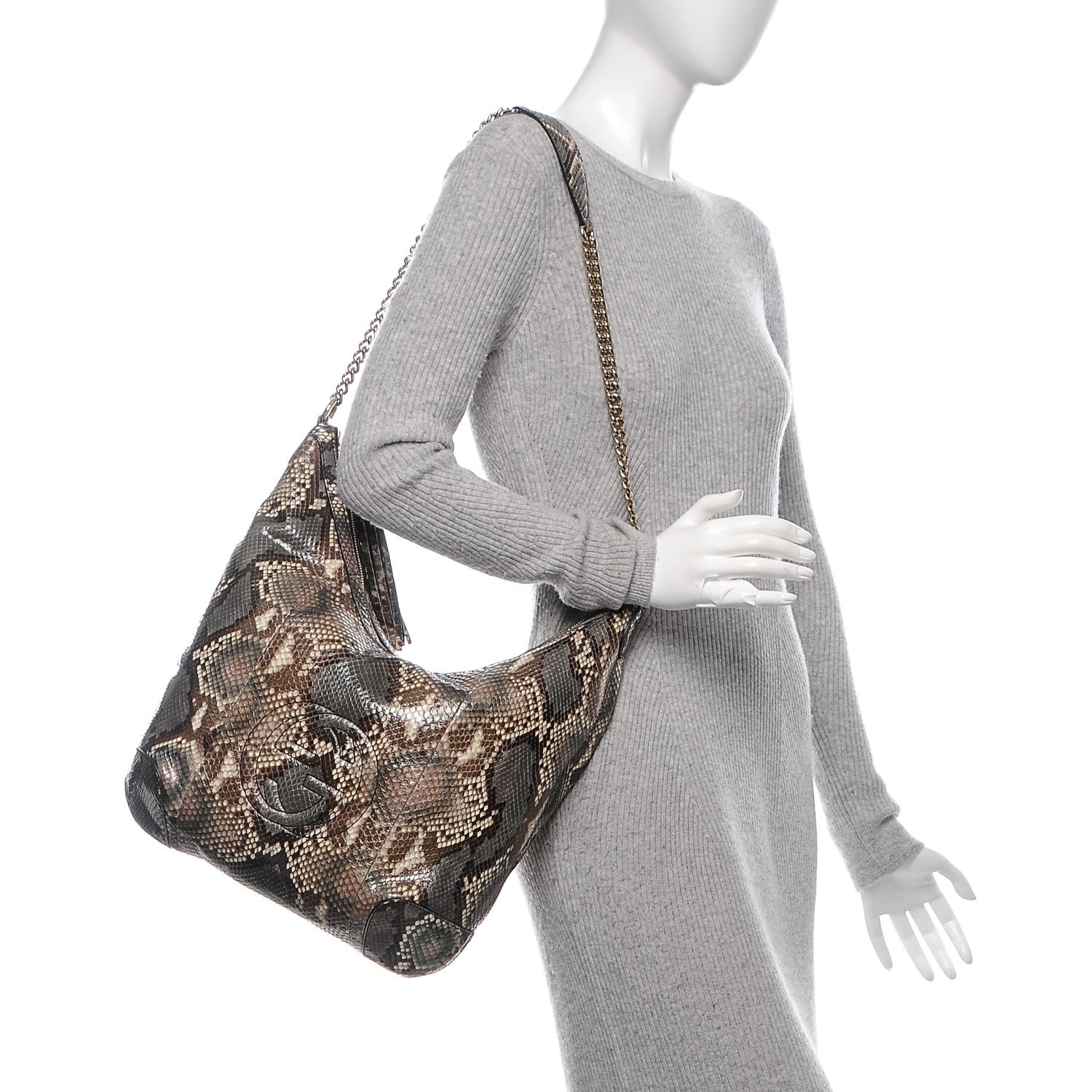 Gucci Python Medium Soho Chain Hobo Beige 2 of 7