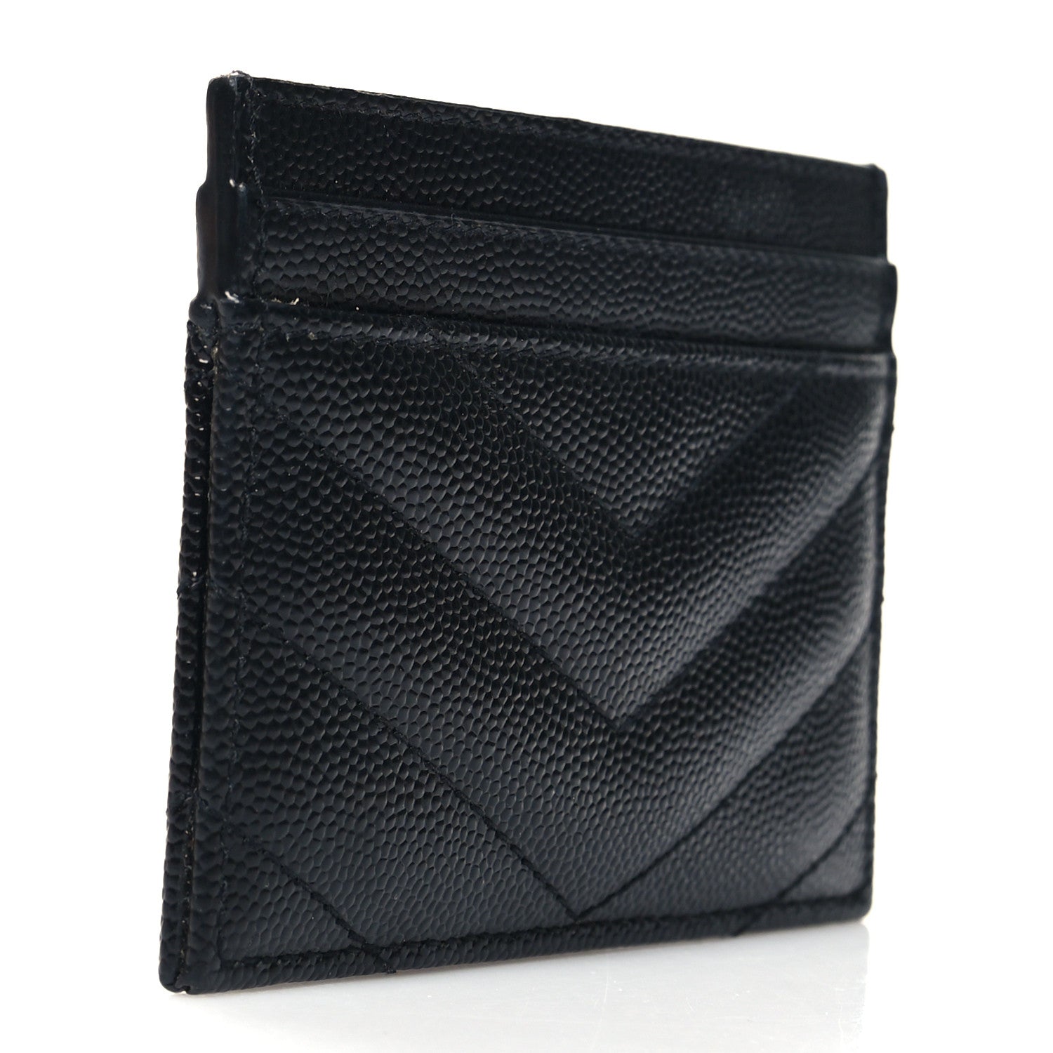 Saint Laurent Grain De Poudre Matelasse Chevron Monogram Credit Card Case Black 3 of 9