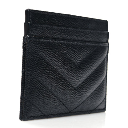 Saint Laurent Grain De Poudre Matelasse Chevron Monogram Credit Card Case Black 3 of 9