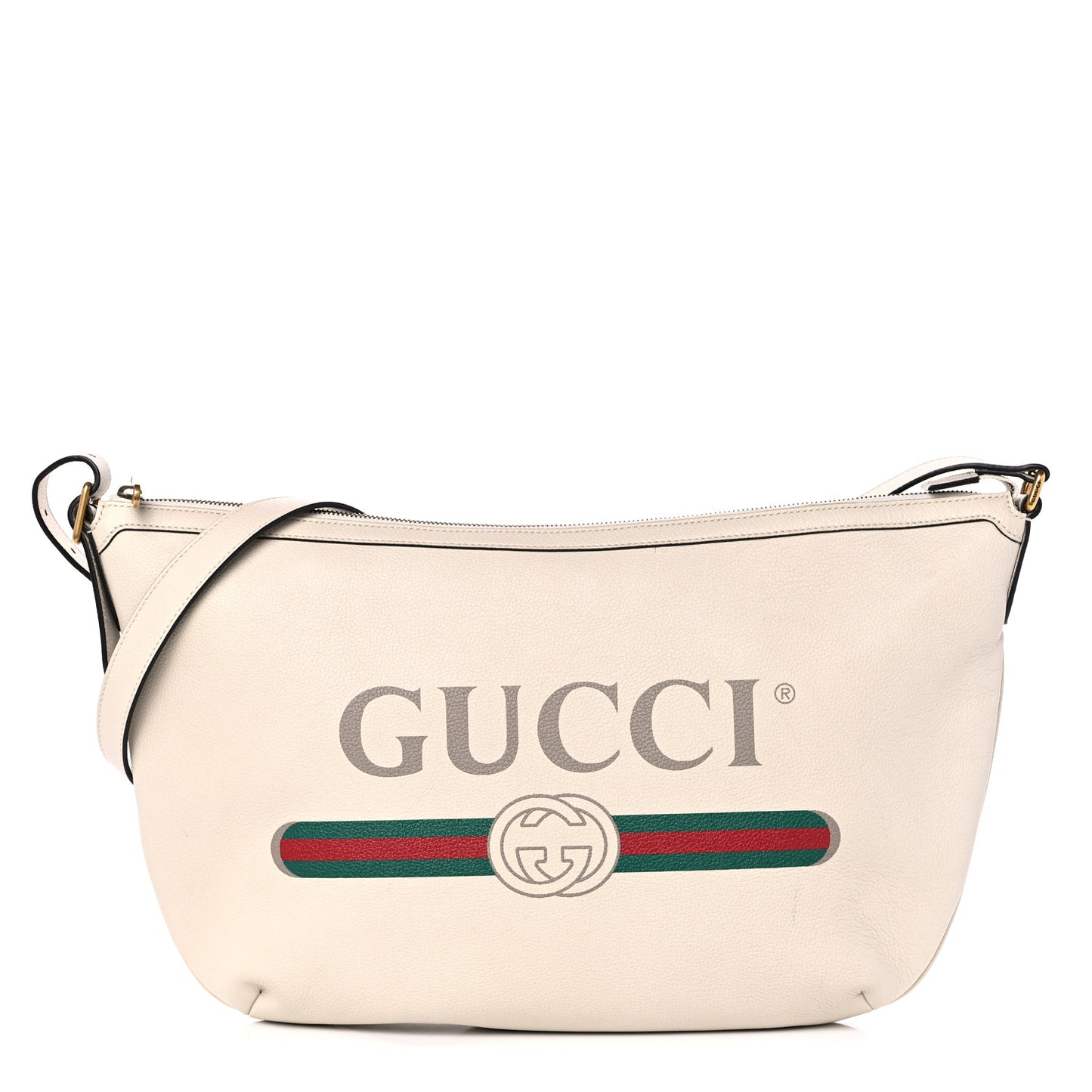 Grained Calfskin Logo Half Moon Hobo White