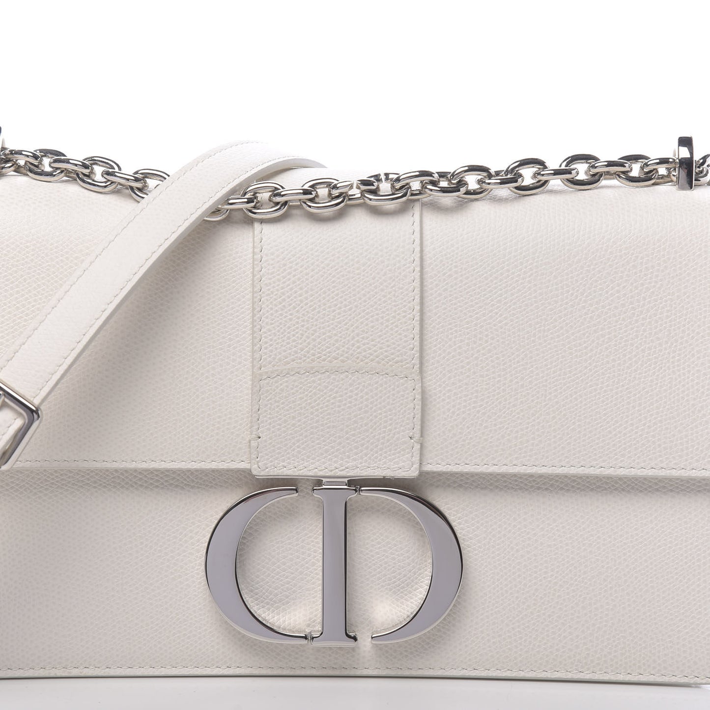Grained Calfskin 30 Montaigne Chain Flap Bag White