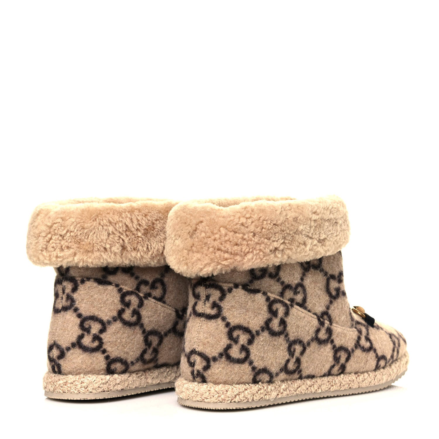 Gucci Covered Wool GG Monogram Womens Fria Horsebit Ankle Boots 37.5 Beige Ebony Butterscotch 4 of 8