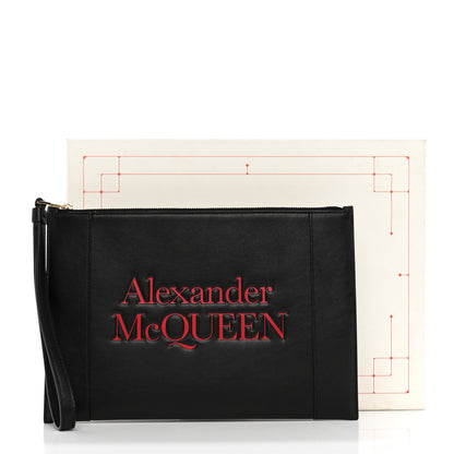 Alexander McQueen Calfskin Logo Zip Wristlet Pouch Black Red 9 of 9