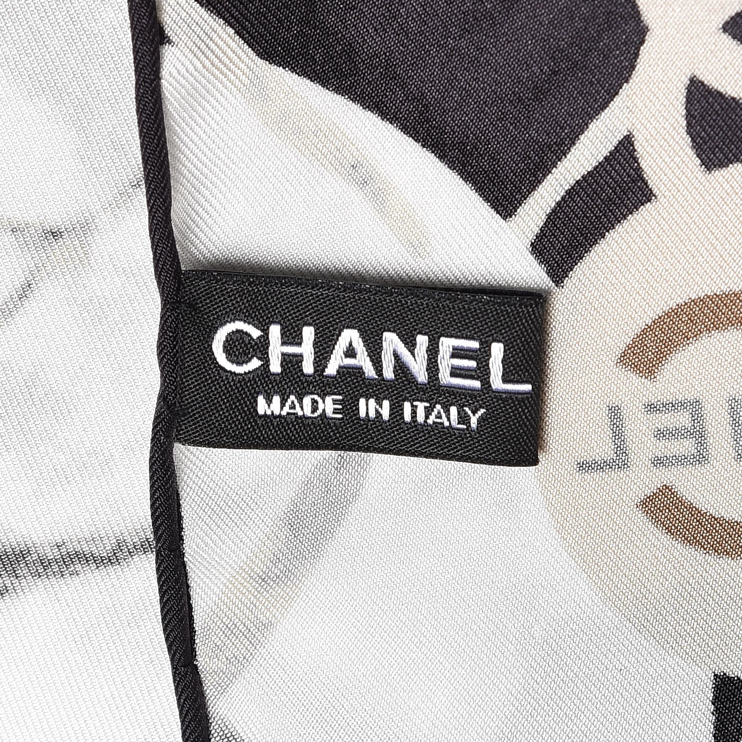 Chanel Silk CC Camellia Scarf White Black 4 of 4