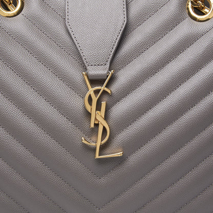 Saint Laurent Grain De Poudre Matelasse Chevron Monogram Shopping Bag Fog 13 of 14