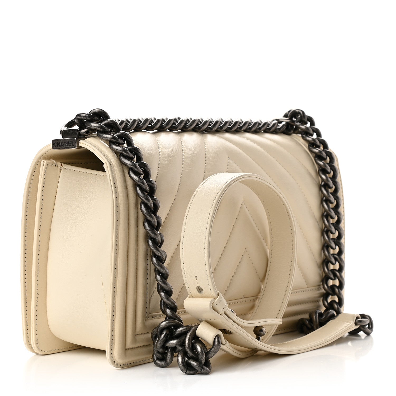 Chanel Caviar Chevron Quilted Medium Boy Flap Light Beige 3 of 9
