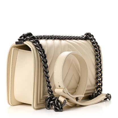 Chanel Caviar Chevron Quilted Medium Boy Flap Light Beige 3 of 9