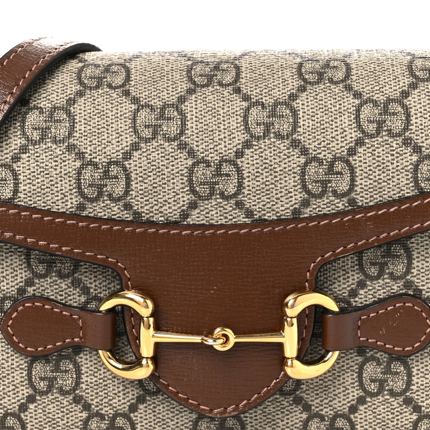 GG Supreme Monogram Mini Horsebit 1955 Shoulder Bag Beige Brown Sugar