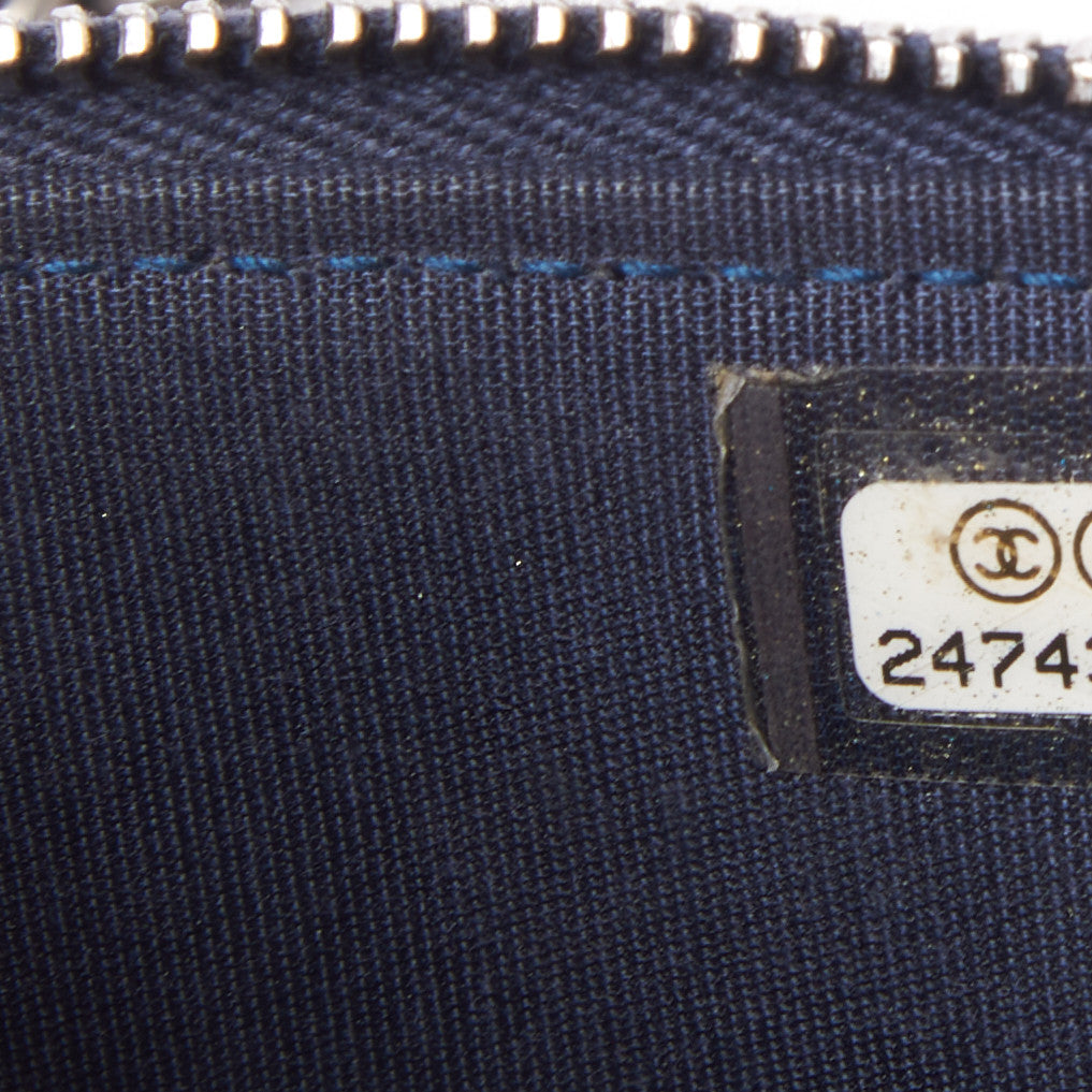 Chanel Metallic Caviar Quilted Small Boy Clutch With Chain Navy 10 of 11