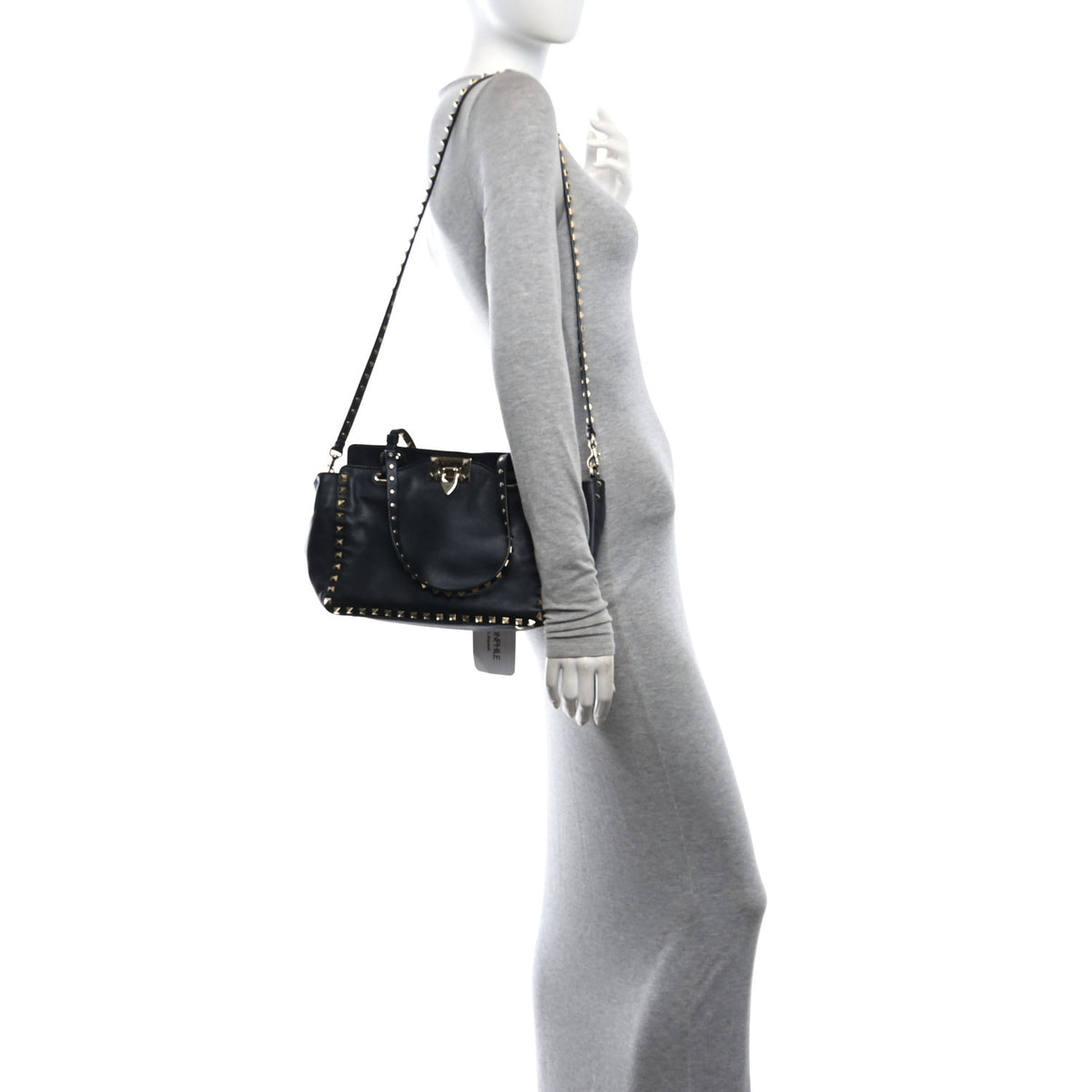 Valentino Garavani Vitello Small Rockstud Double Handle Tote Black 2 of 9