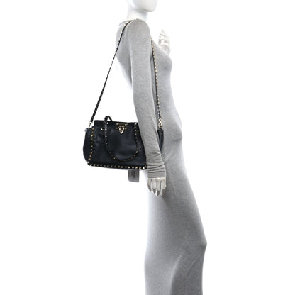 Valentino Garavani Vitello Small Rockstud Double Handle Tote Black 2 of 9