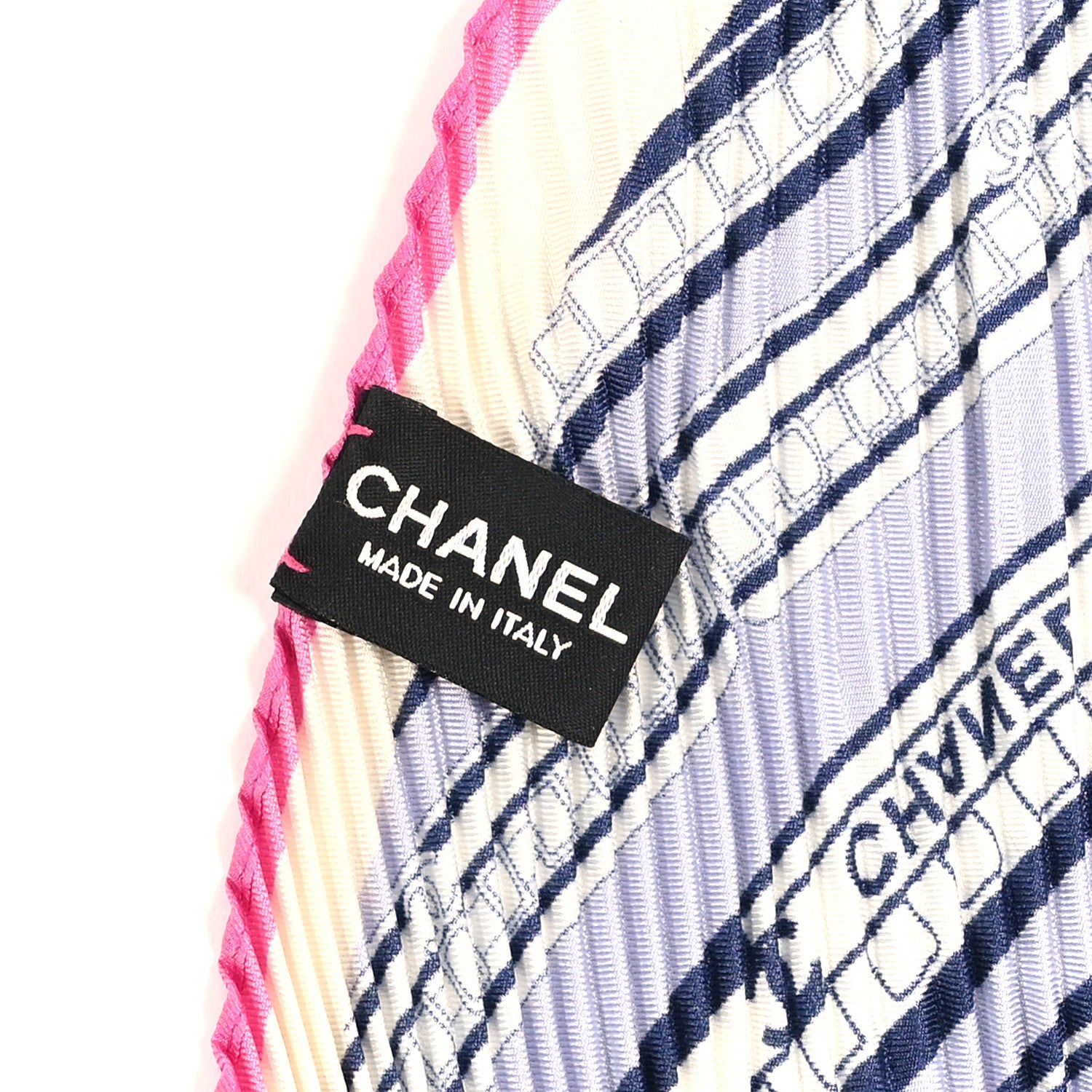 Chanel Silk Pleated CC Square Scarf Pink White Purple 3 of 3