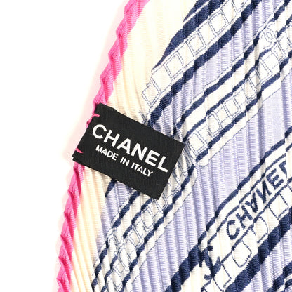 Chanel Silk Pleated CC Square Scarf Pink White Purple 3 of 3