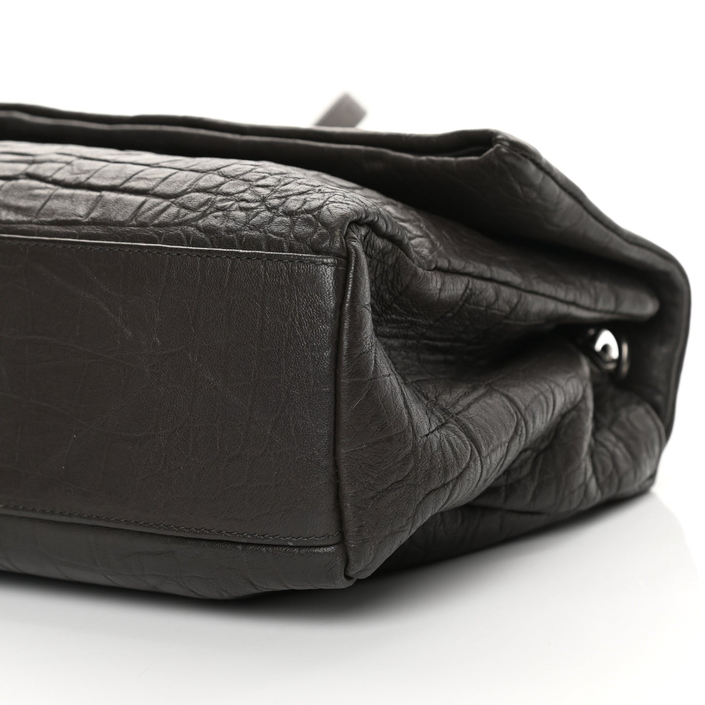 Calfskin Crocodile Embossed Medium West Hollywood Monogram Fold-Over Grey
