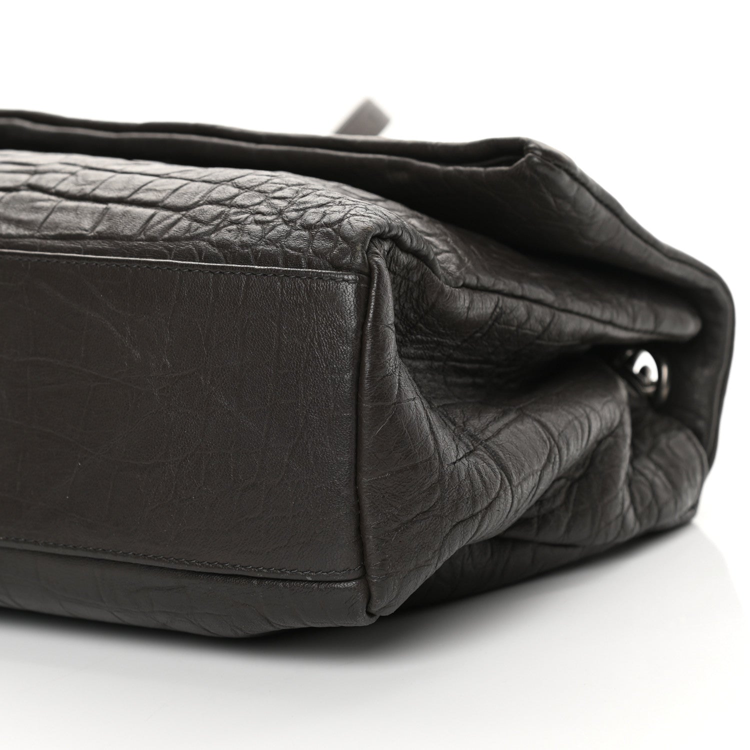 Saint Laurent Calfskin Crocodile Embossed Medium West Hollywood Monogram Fold-Over Grey 10 of 10