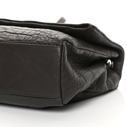 Saint Laurent Calfskin Crocodile Embossed Medium West Hollywood Monogram Fold-Over Grey 10 of 10