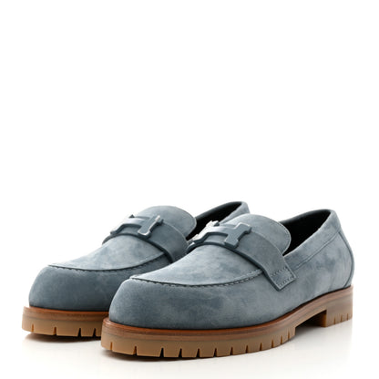 Hermes Suede Goatskin Womens Faubourg Loafers 37.5 Bleu Pinede 3 of 9