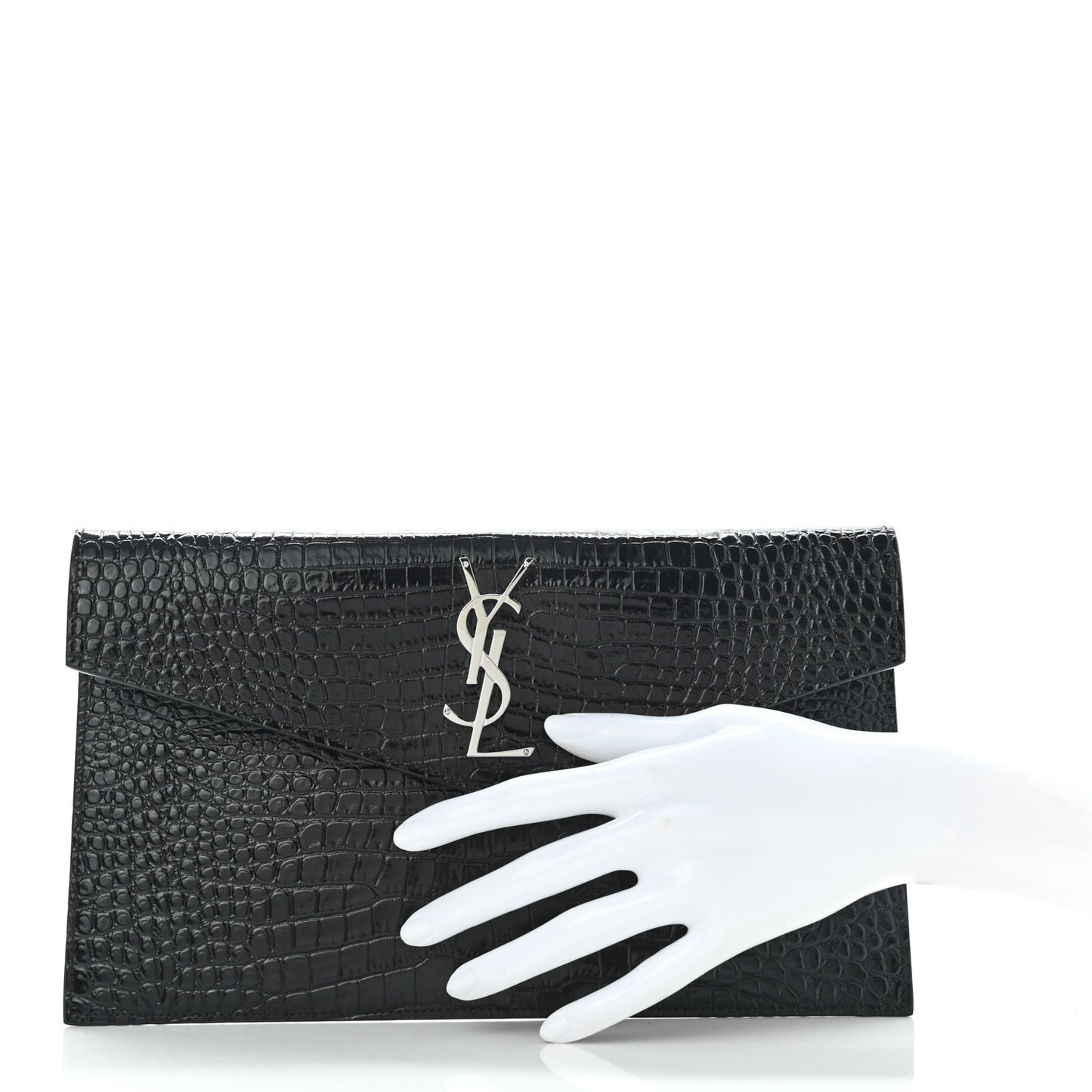 Calfskin Crocodile Embossed Uptown Monogram Pouch Black