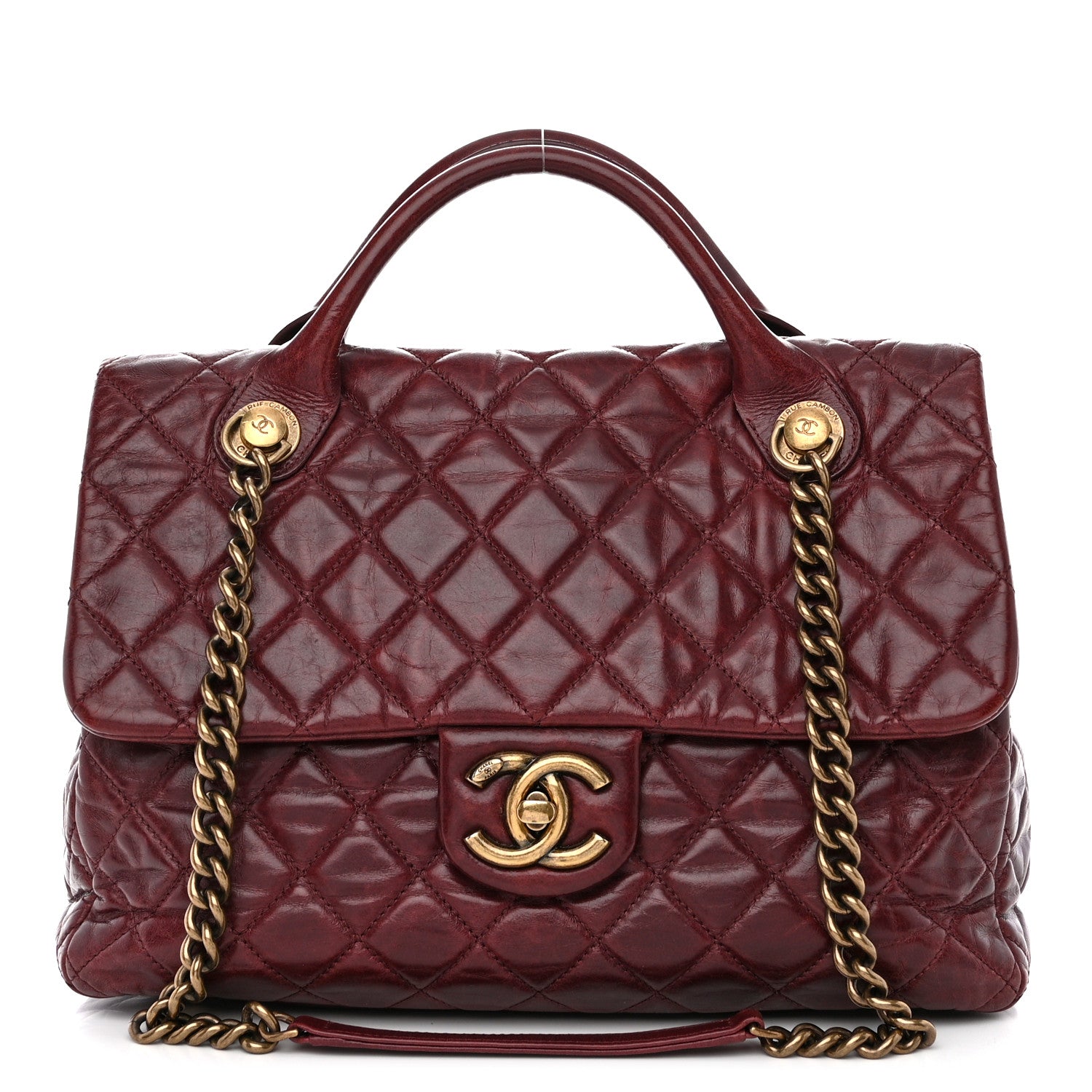 Chanel Glazed Calfskin Castle Rock Large Flap Burgundy 1 of 10