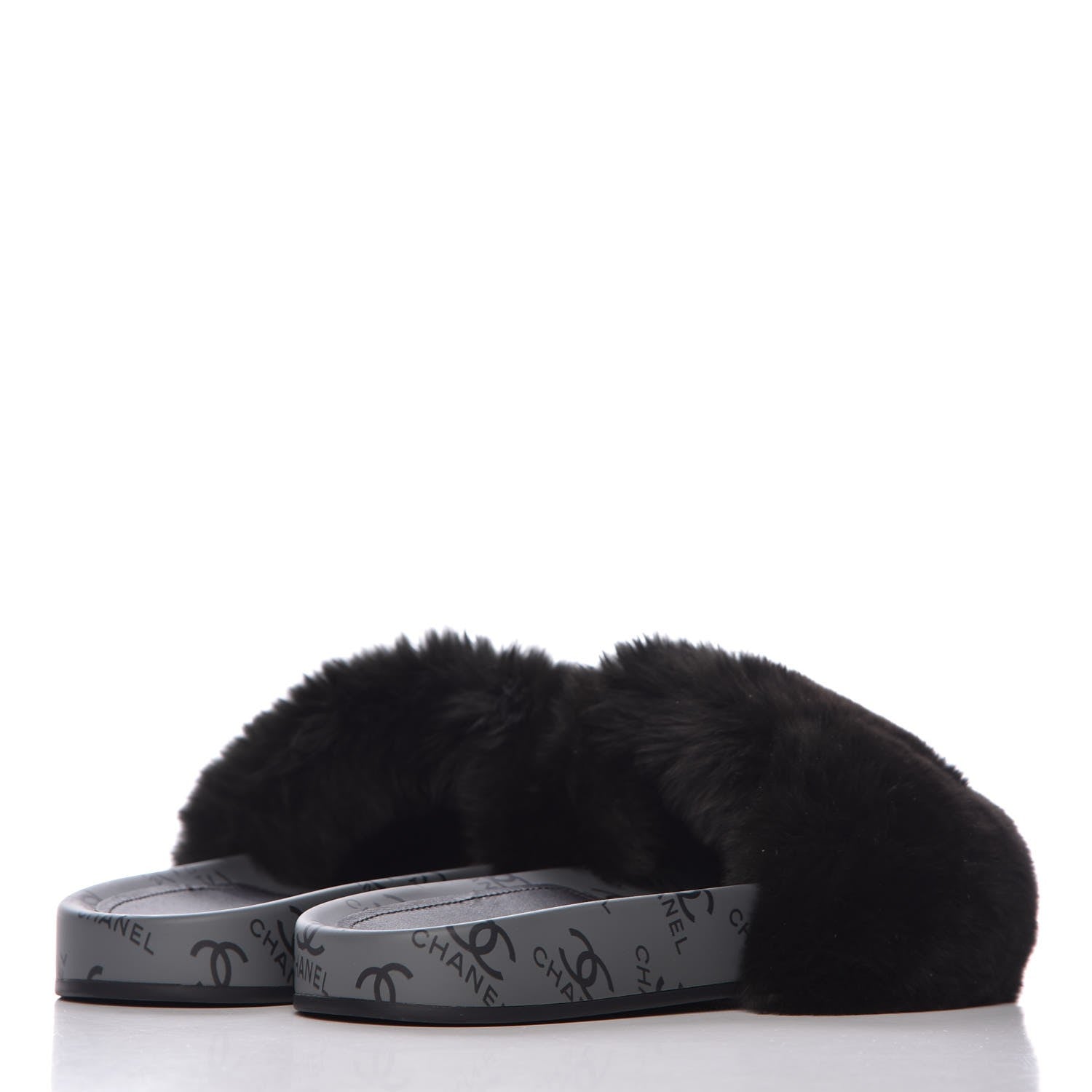 Chanel Orylag Fur Flat Sandals 37 Dark Grey 4 of 8