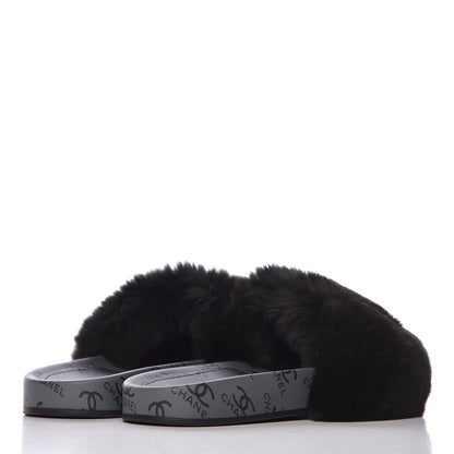 Chanel Orylag Fur Flat Sandals 37 Dark Grey 4 of 8