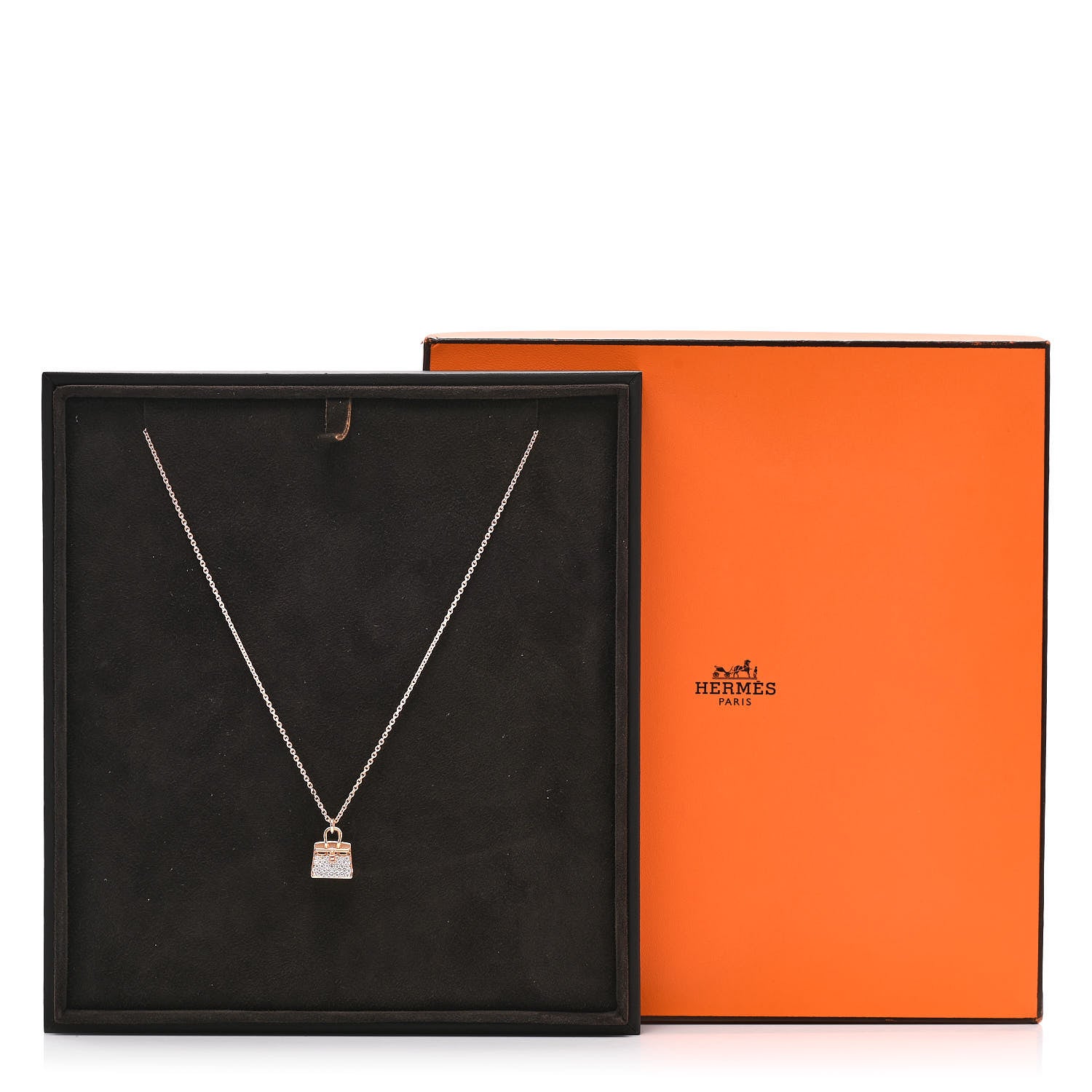 Hermes 18K Rose Gold Diamond Birkin Amulettes Pendant Necklace 5 of 5