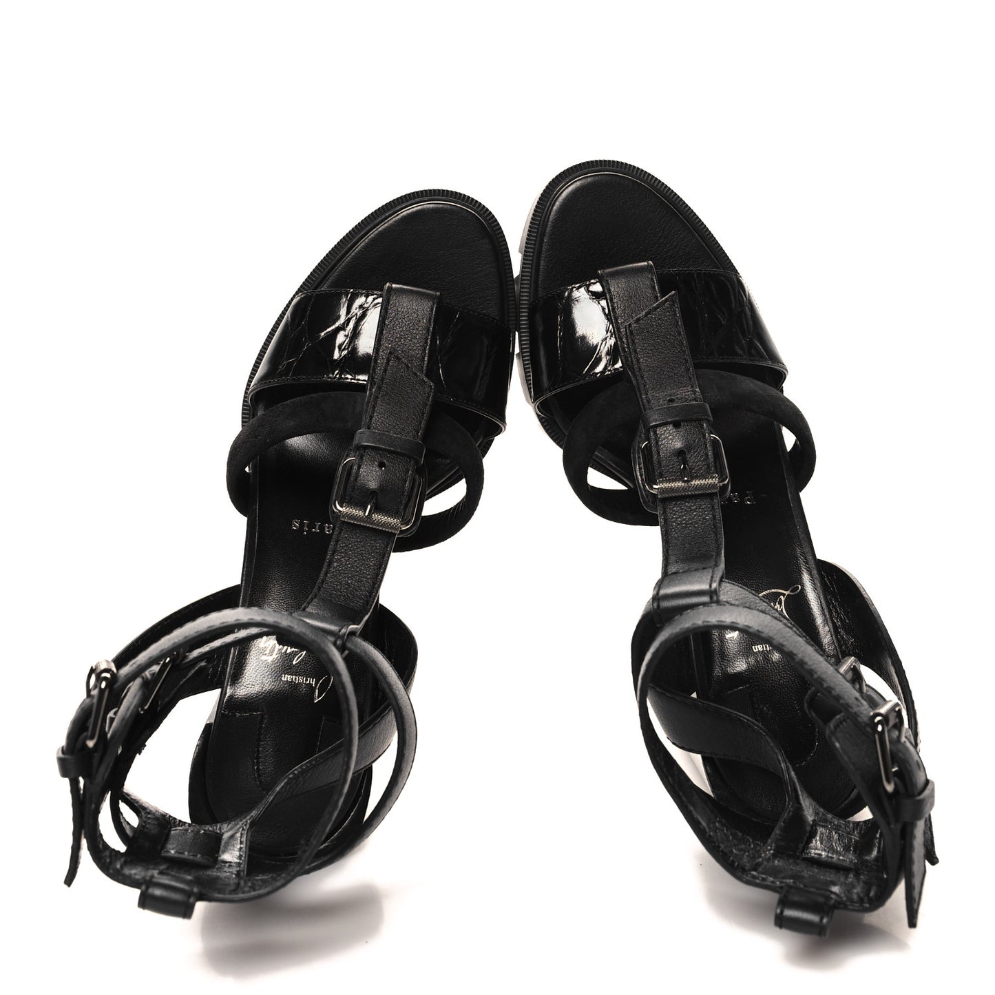 Calfskin Crocodile Embossed Suede Rangerissima Lug 100 Sandal 39 Black
